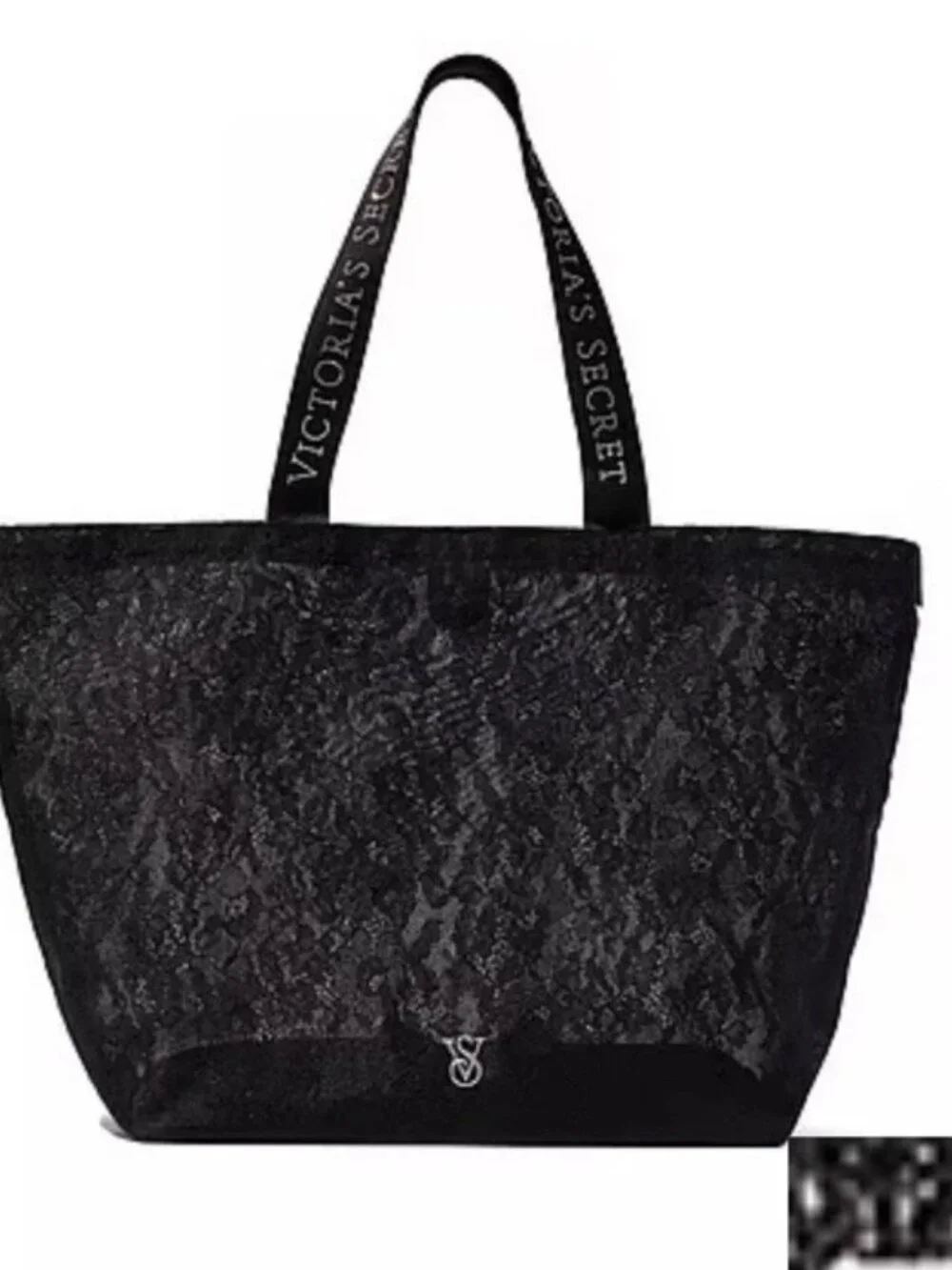 New Victoria’s Secret VS Silver Logo Black Floral & Lace Bling Tote Bag 2026